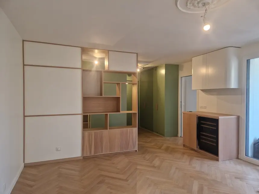 Rénovation intérieur Paris 12e - GRANIT Intérieur_Paris 12e_renovation globale appartement salle a manger menuiserie sur mesure parquet peinture